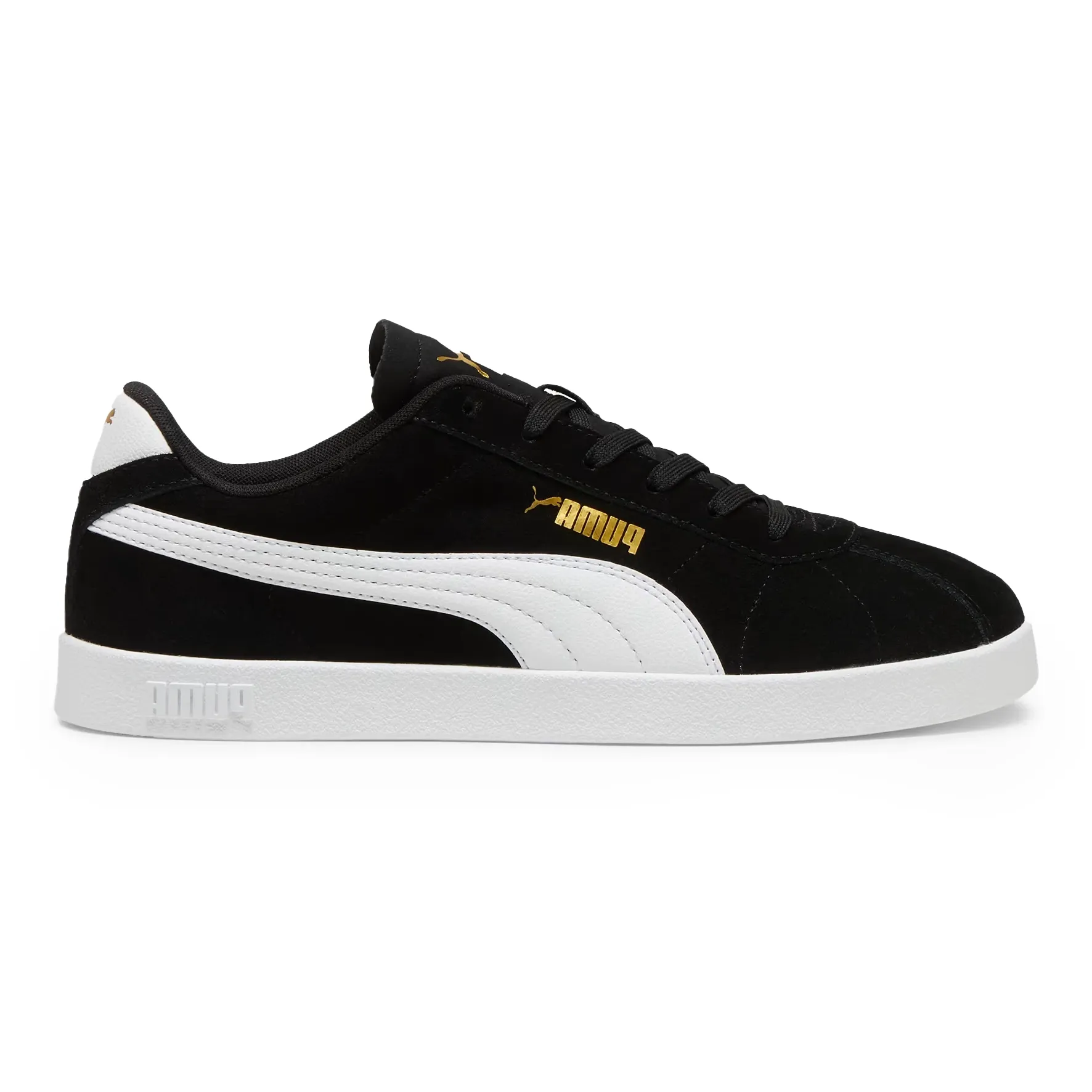 Tênis Puma Club II preto com detalhes em branco, cabedal sintético e solado branco